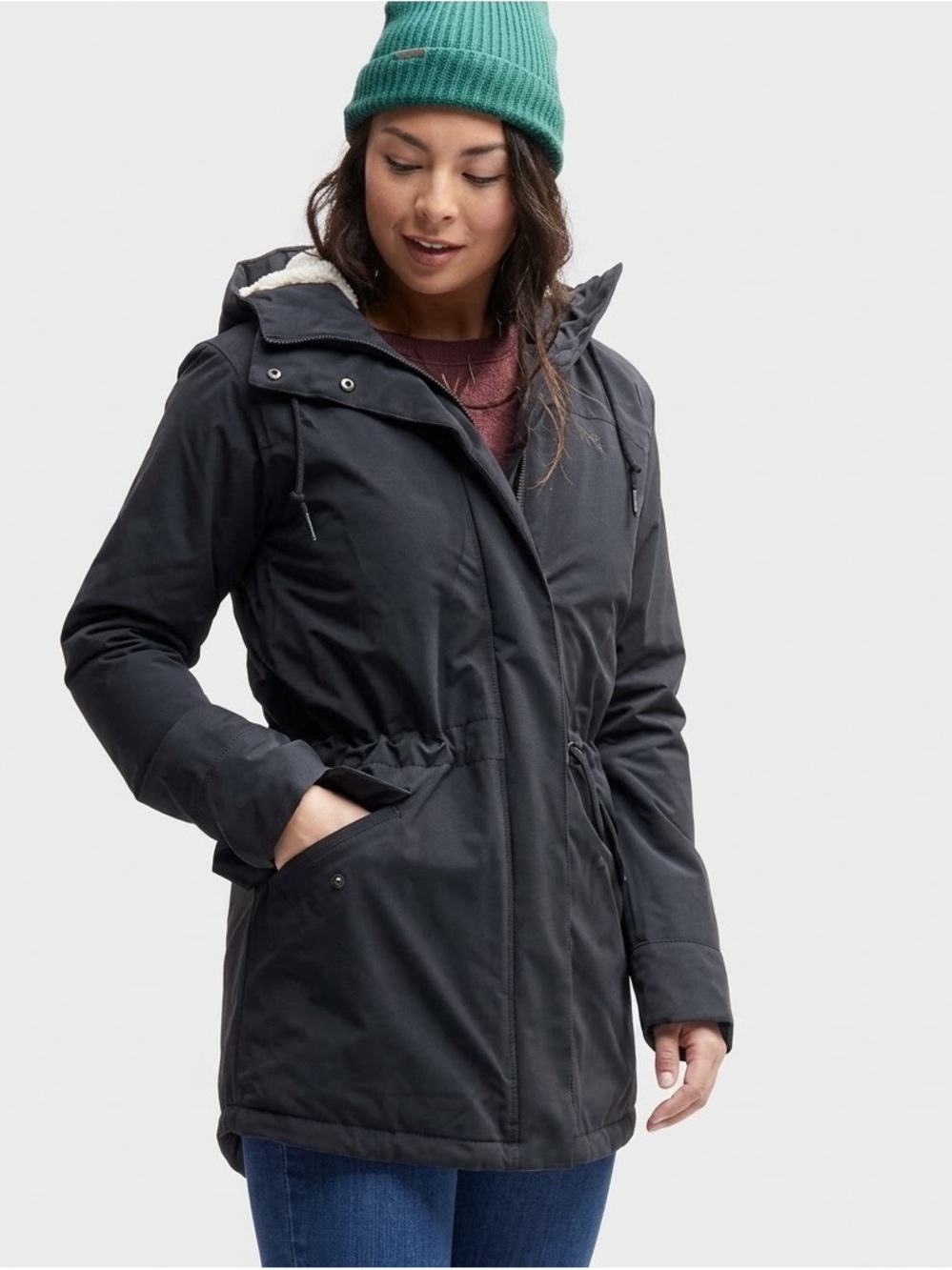 MEC Black Sherpa Fleece Lined Hooded Winter Parka Coat | Small